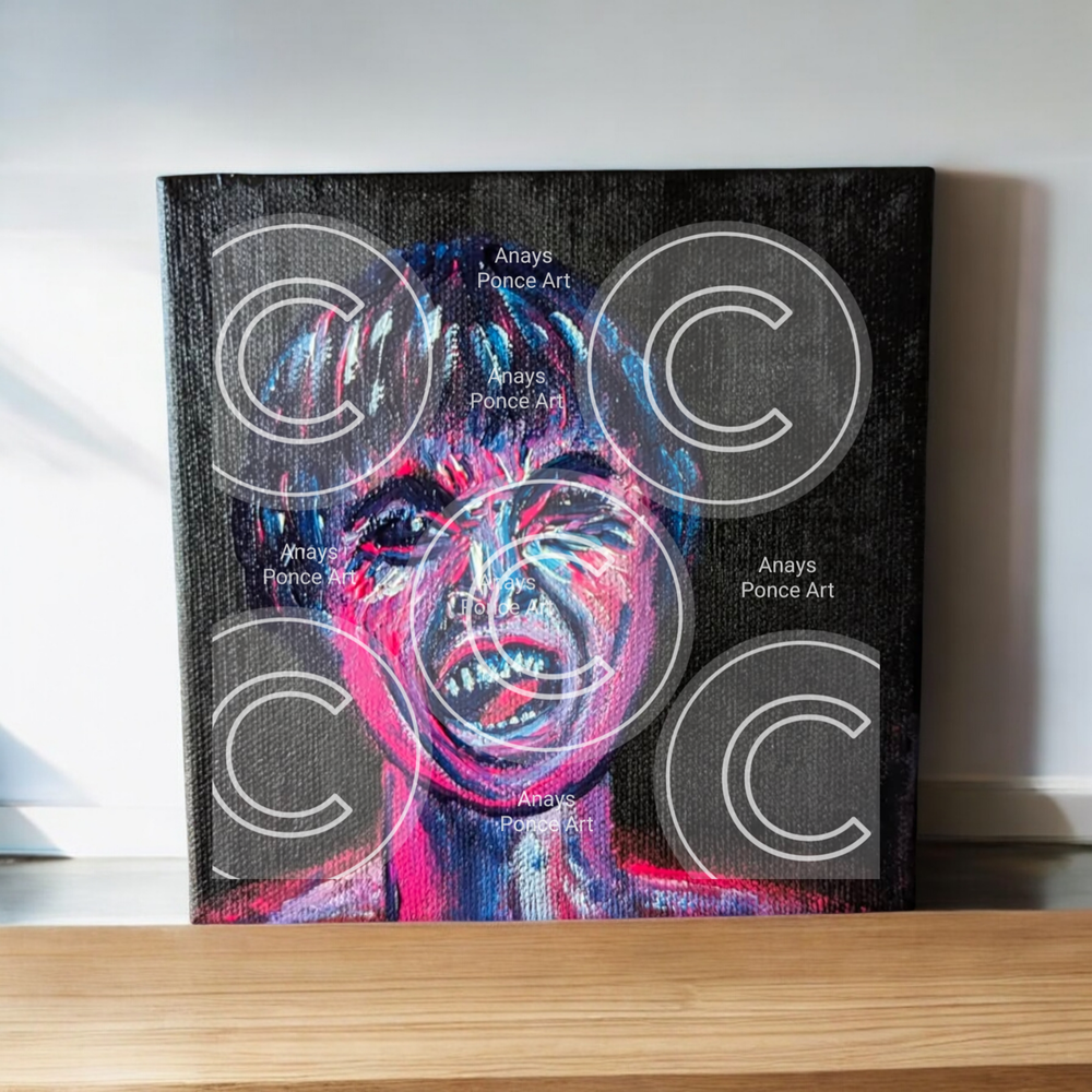 Original Acrylic Painting on canvas Psycho scream 4"X4"