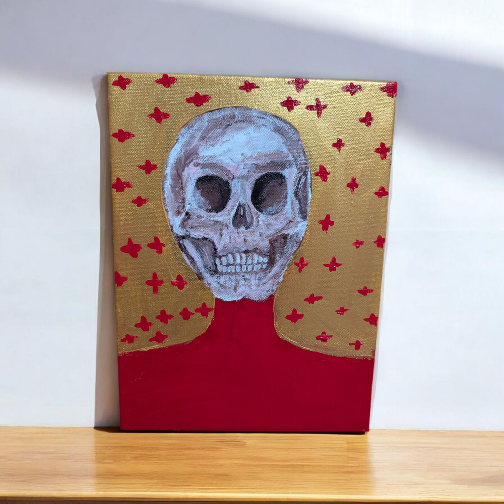 Original Acrylic on Canvas Skull Art Painting 9"X12"